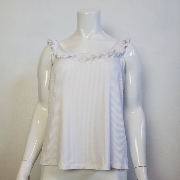 NEW Forever 21 Plus Size White Ribbed Ruffle Tank - Picture 1 of 9
